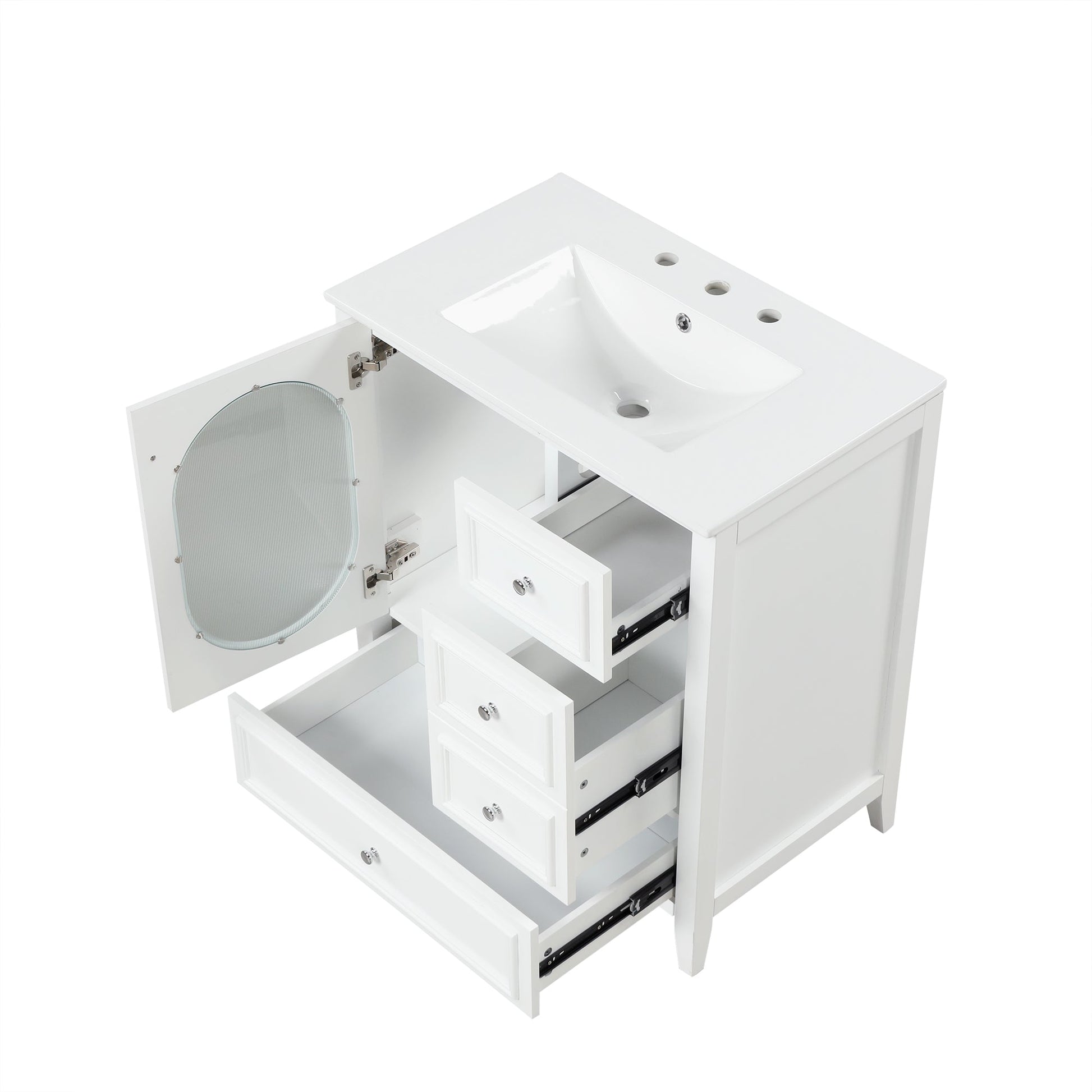 30" Bathroom Vanity with Sink, Bathroom Vanity Cabinet with Three Drawers and Door, Solid Wood and MDF, White - Korvel