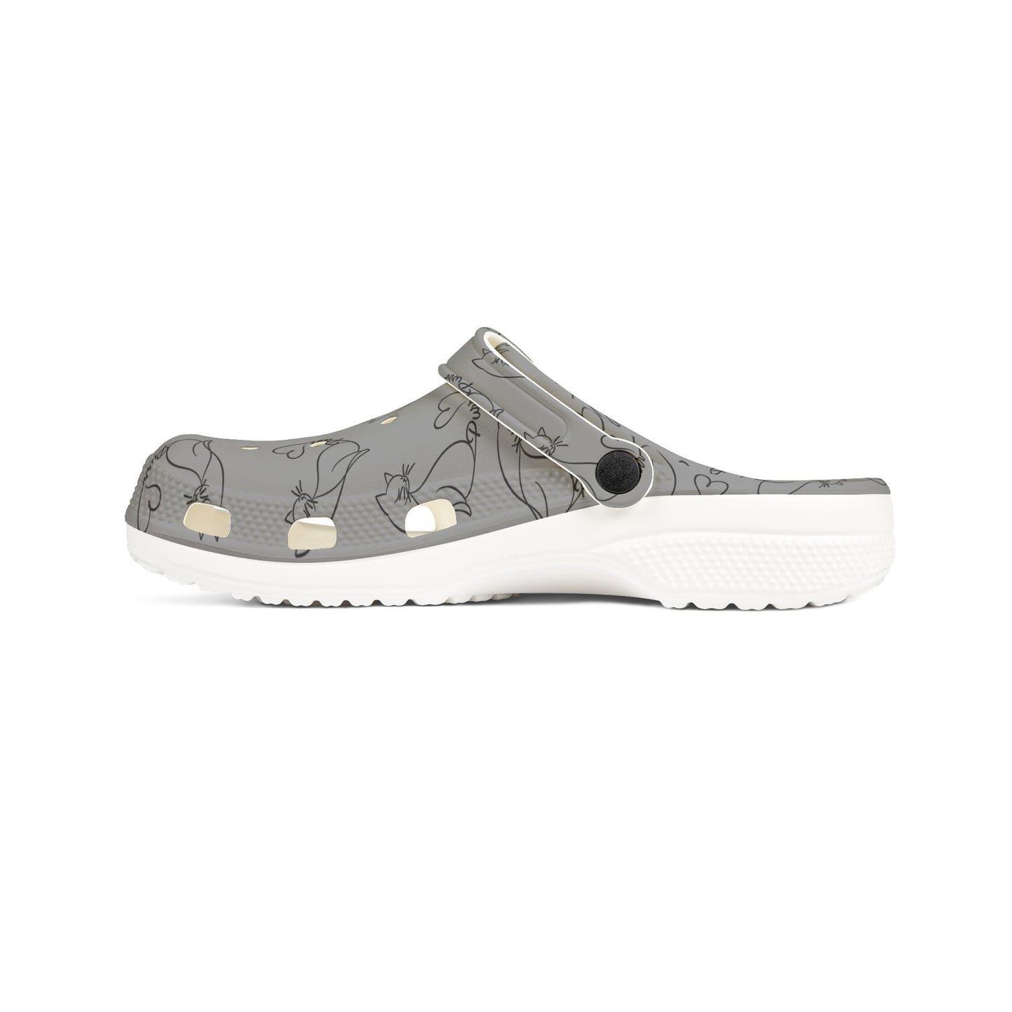 Minimalist Cat Line Art EVA Clogs – Grey Slip-Ons