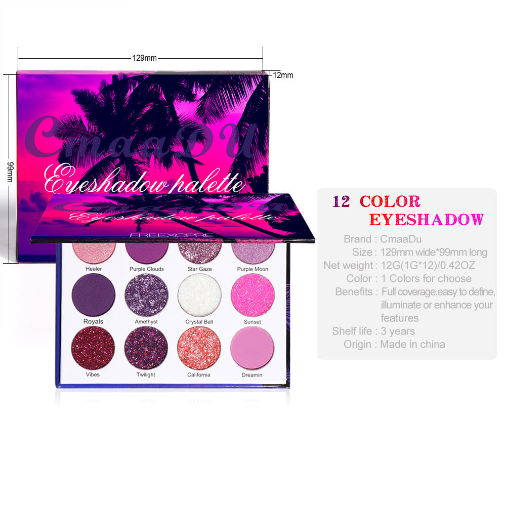 CmaaDu 12 Color Eyeshadow Palette Shiny Eyeshadow Makeup Matte and Metallic Glitter Makeup - Korvel