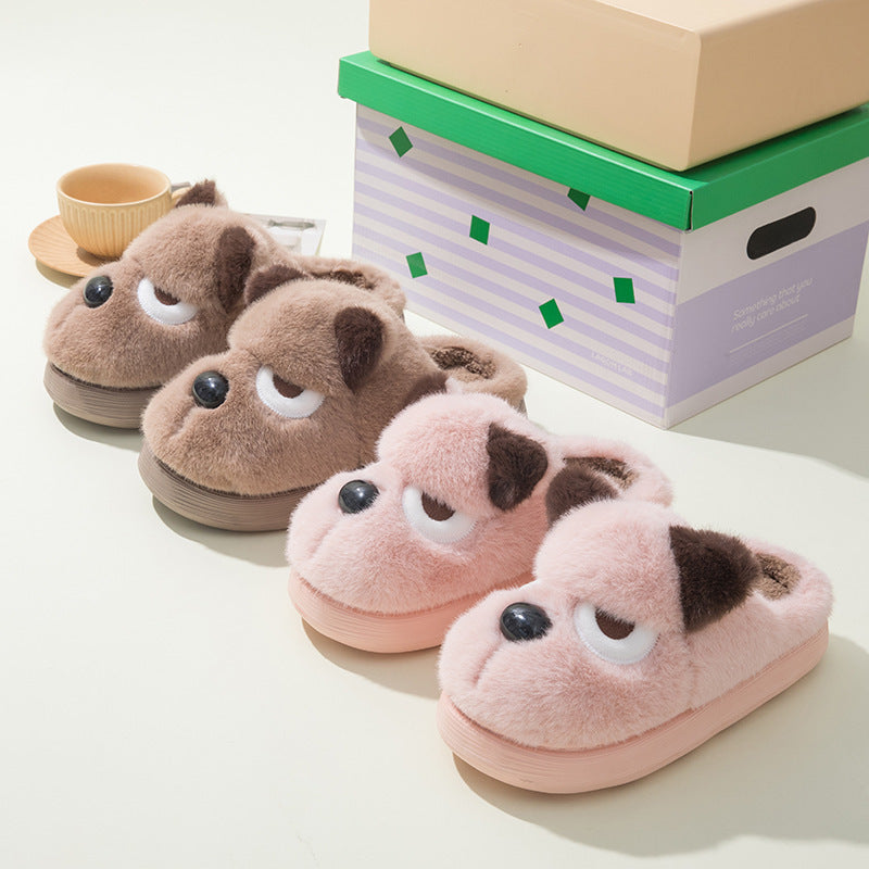 Warm and Cute Puppy Platform Non-Slip Cotton Slippers