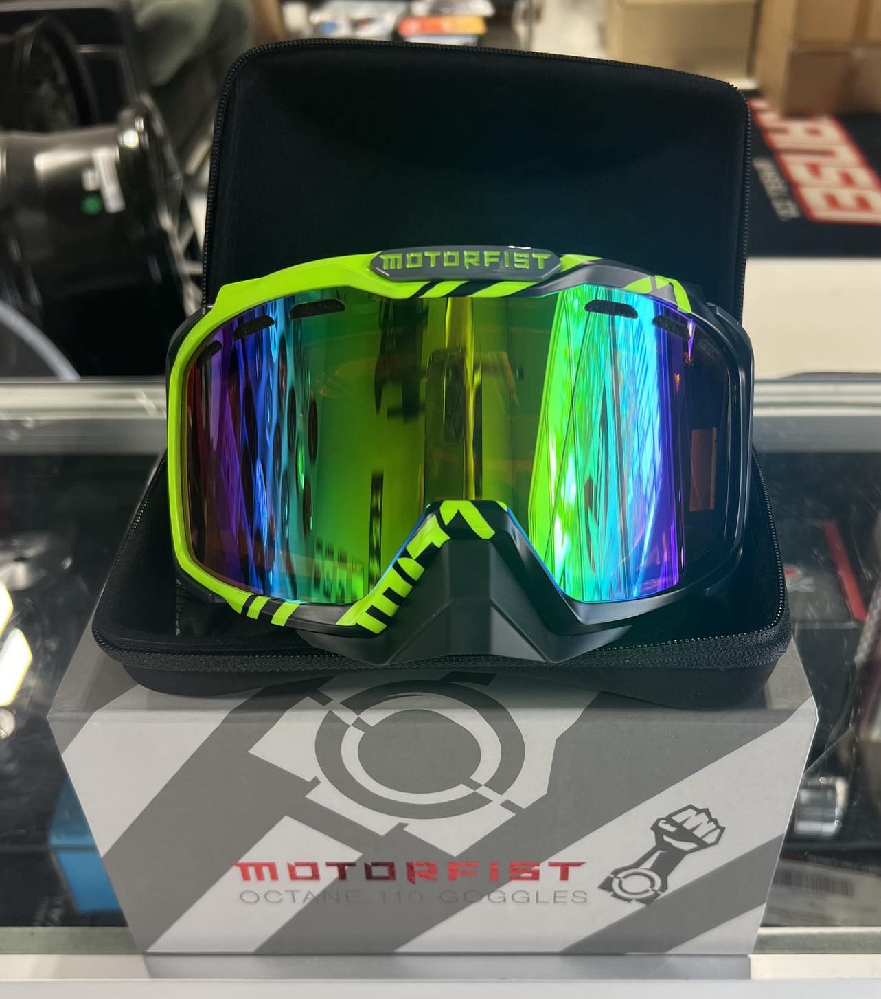 MOTORFIST Octane 110 Goggle - Hi-Vis Green Mirrored Tangerine
