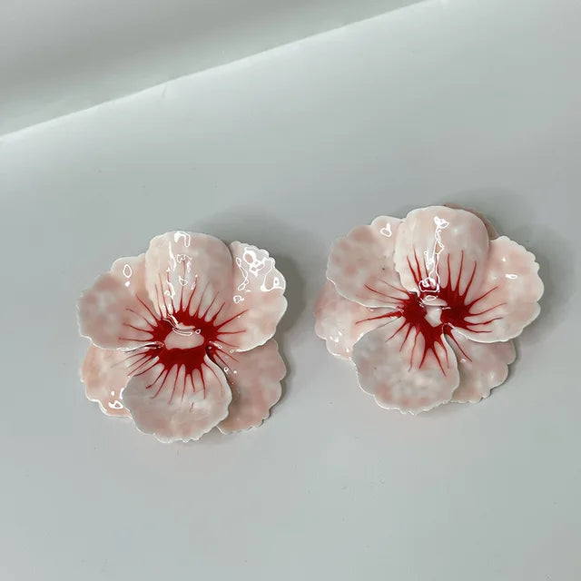 Metal Pink Drops Glaze Enamel Flower Earrings for Women Girl European and American Personality Exaggerated Romantic Jewelry Gift - Korvel