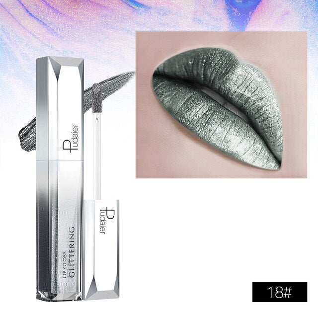 Pudaier Metallic Glitter Shine Lipstick - Long-lasting Liquid Tint