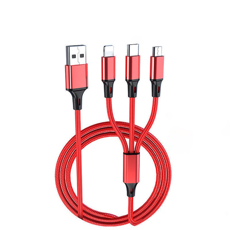 3-in-1 mobile phone fast charging 1-to-3 fast 3-head 3-wire charging data cable - Korvel