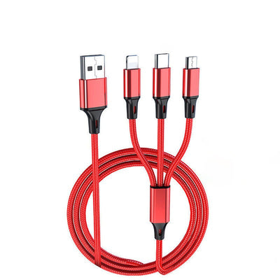 3-in-1 mobile phone fast charging 1-to-3 fast 3-head 3-wire charging data cable - Korvel