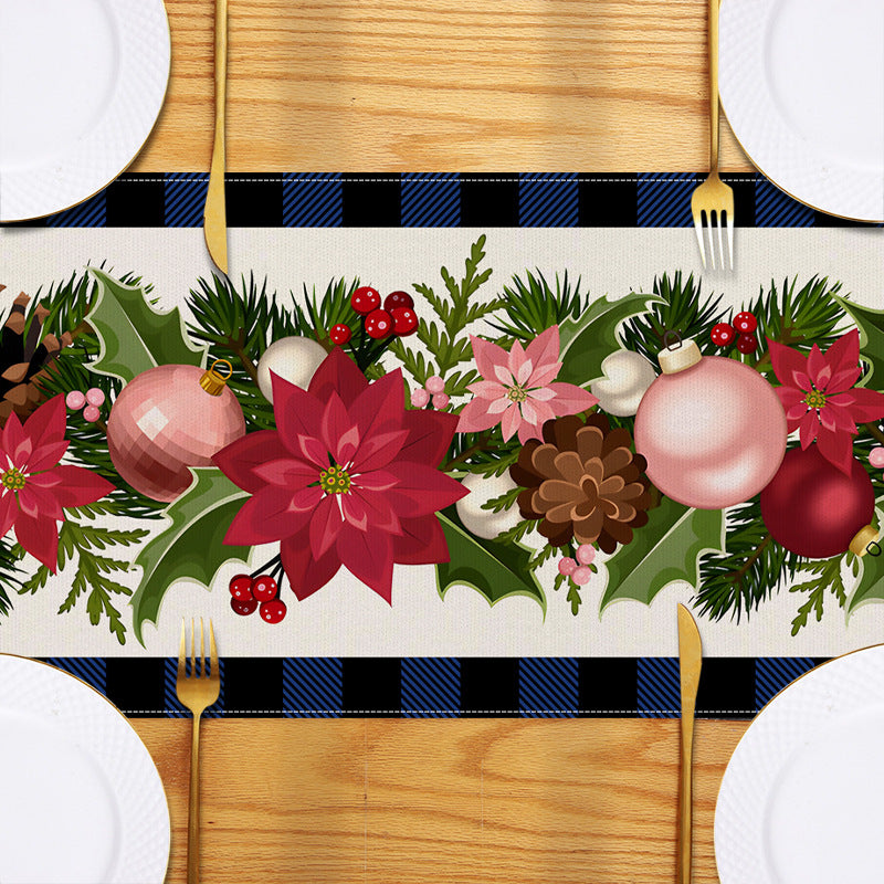 Christmas plaid linen table flag floral ball printed tablecloth entrance small tablecloth living room counter decoration tea flag - Korvel