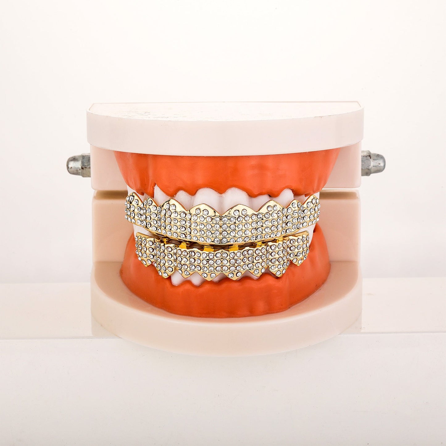 Real gold electroplated gold tooth set eight tooth full diamond hip hop tooth set tee grills - Korvel