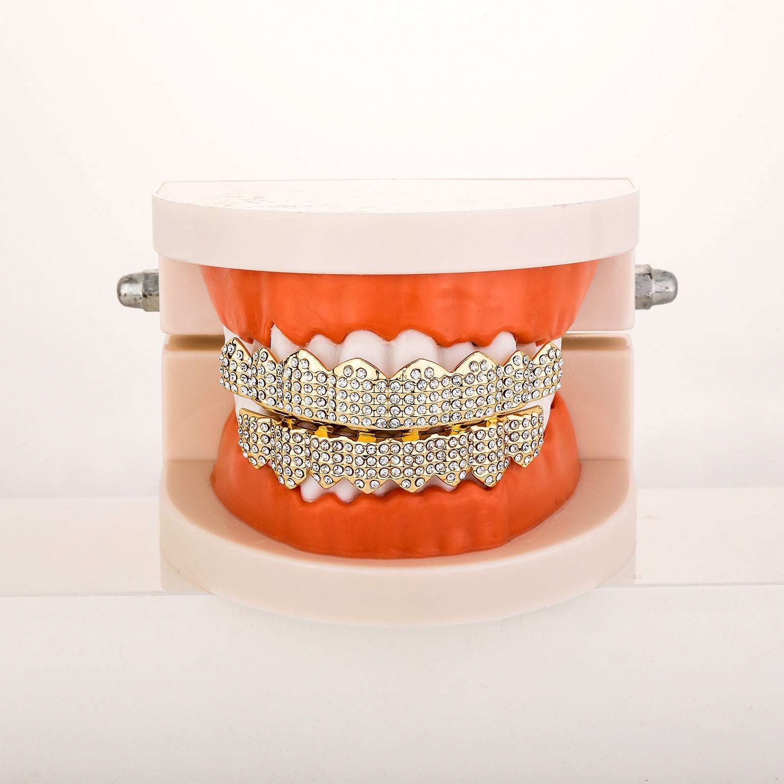 Real gold electroplated gold tooth set eight tooth full diamond hip hop tooth set tee grills - Korvel