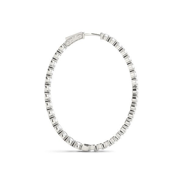 Pendientes de aro de diamante ovalados de doble cara en oro blanco de 14k