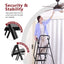 Four step ladder, lightweight folding four step stool, wide anti slip pedal and safety handle, sturdy steel ladder - Korvel