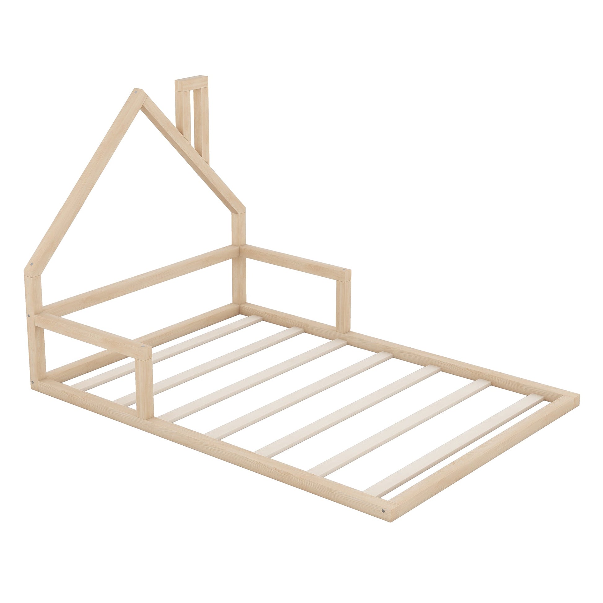 Full Size Wood Floor Bed with House-shaped Headboard  Natural - Korvel