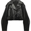 Chaqueta de moto corta con cinturón retro para mujer