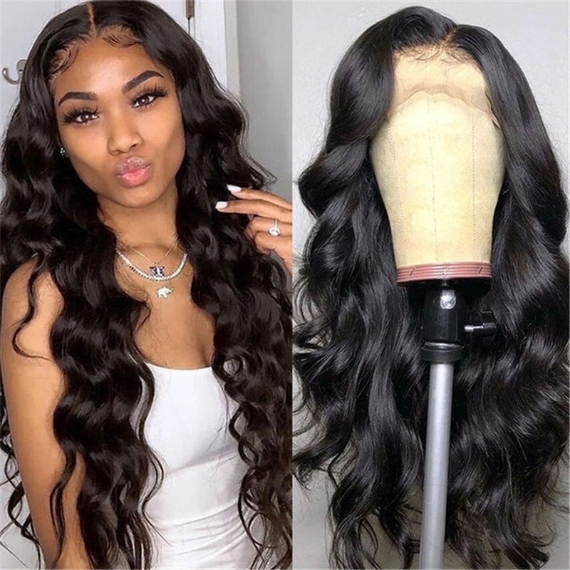 Wig for women European and American medium-parted long curly hair African black large wave chemical fiber full headgear wig - Korvel