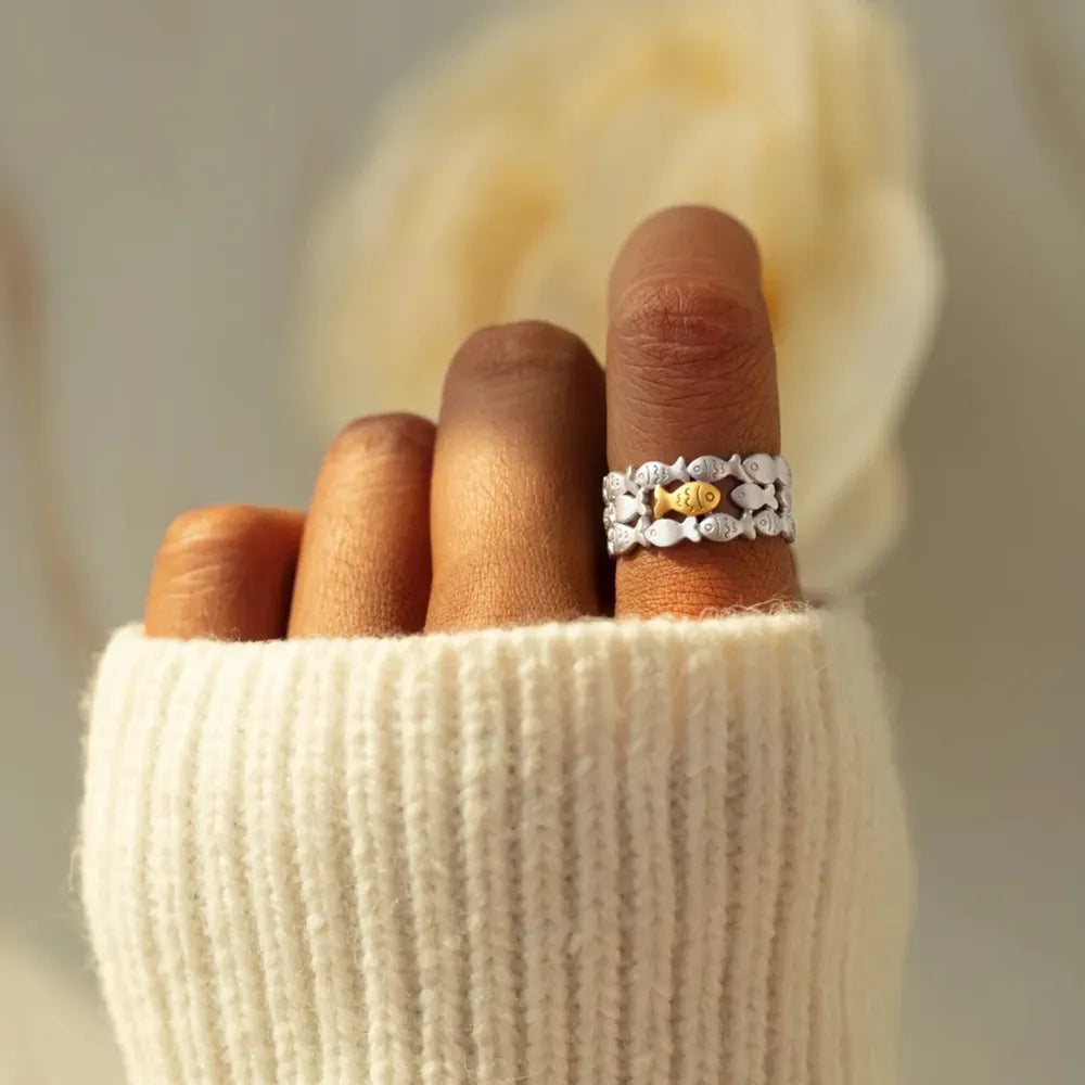 925 Sterling Silver Fish Open Ring - Korvel