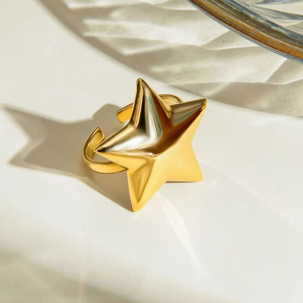 18K Gold-Plated Stainless Steel Star Ring - Korvel