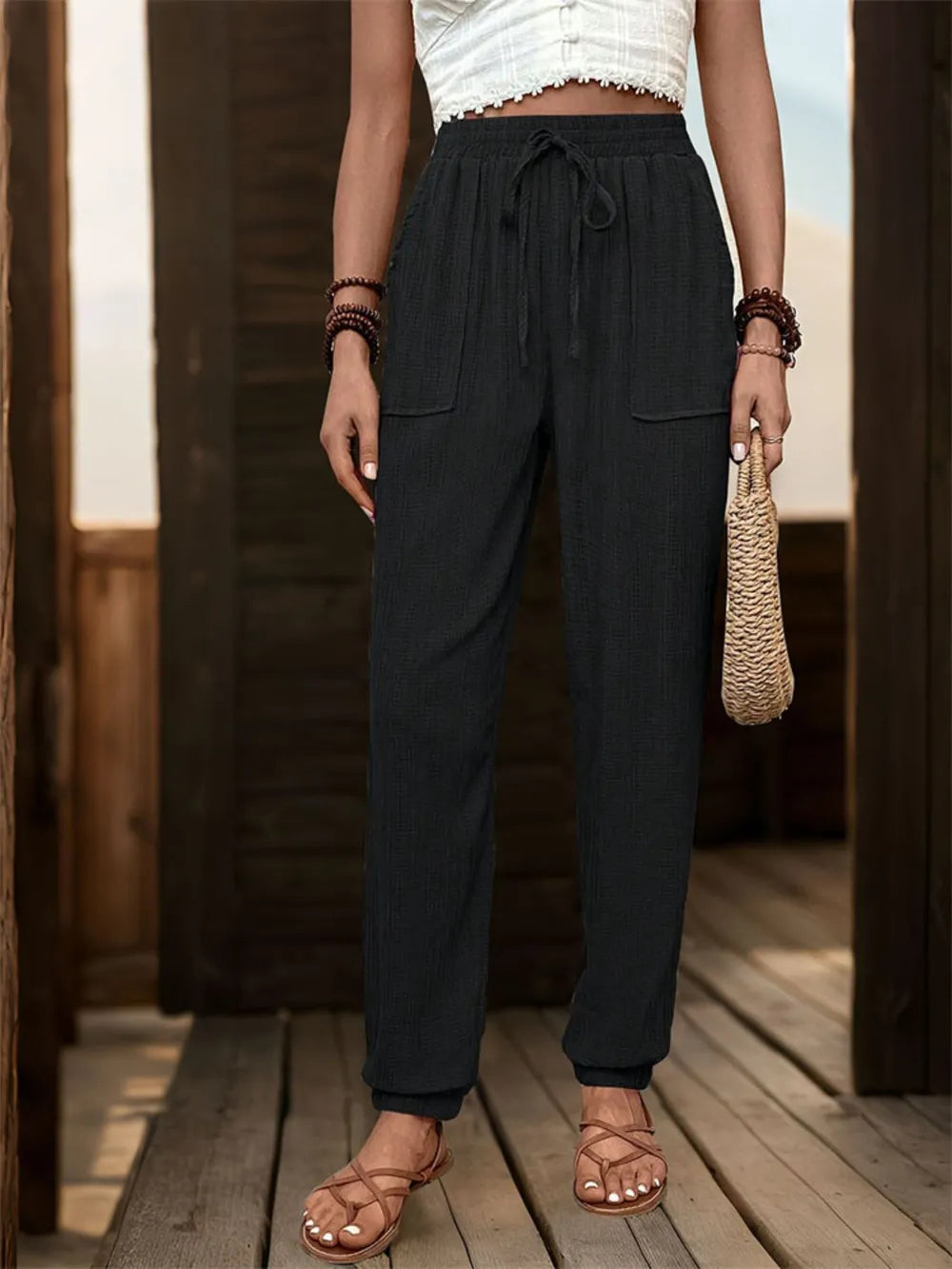 Perfee Textured High Waist Joggers - Korvel