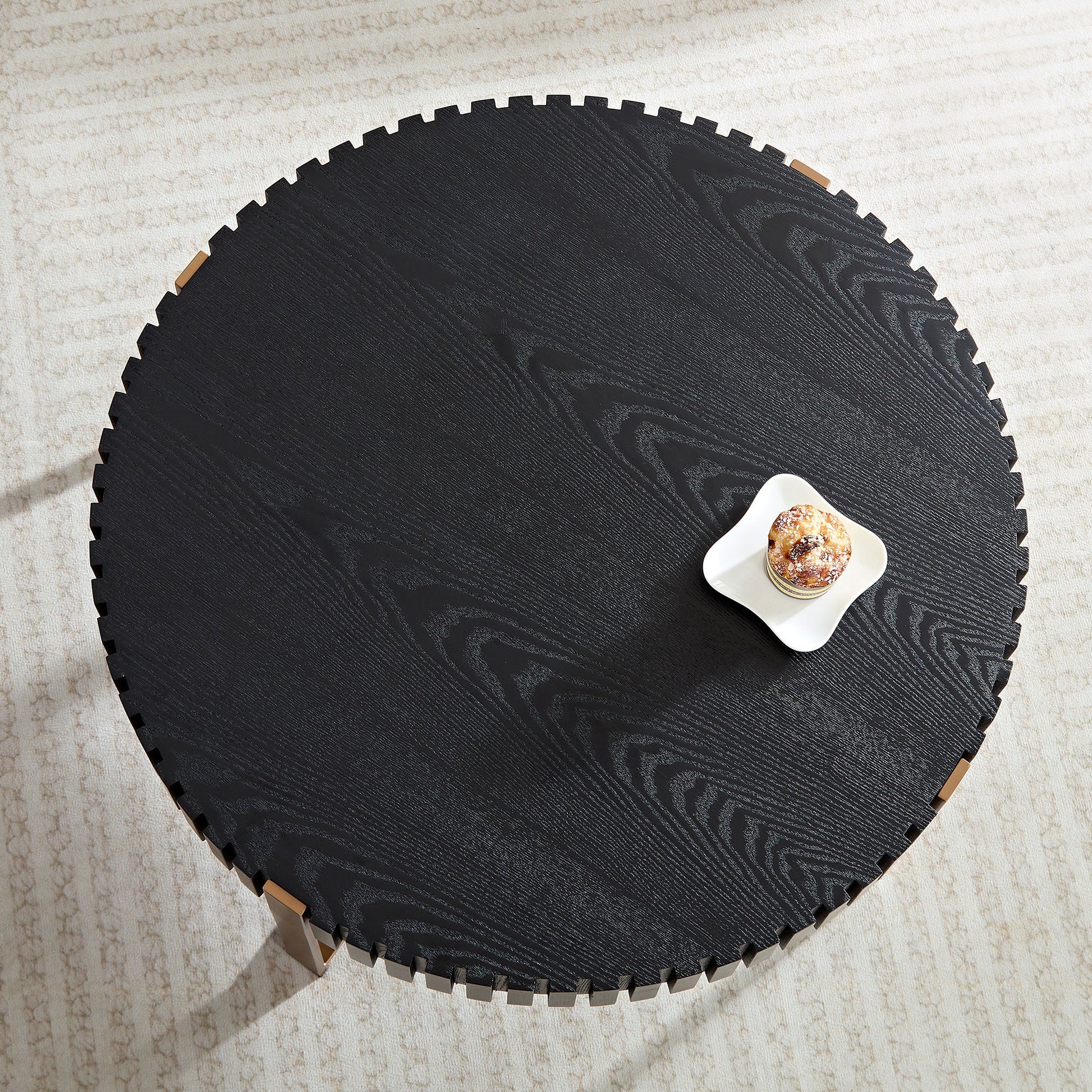 Modern Handcraft Drum Coffee Table 31.5 inch Round Coffee Table for Living Room,Small Coffee Table with Sturdy Pedestal,Black - Korvel