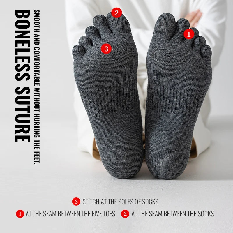 1 pair Pure Cotton Five Finger Short Socks Men Sweat Absorbent Antibacterial Breathable Mesh Boat Socks Running Sports Toe Sock - Korvel