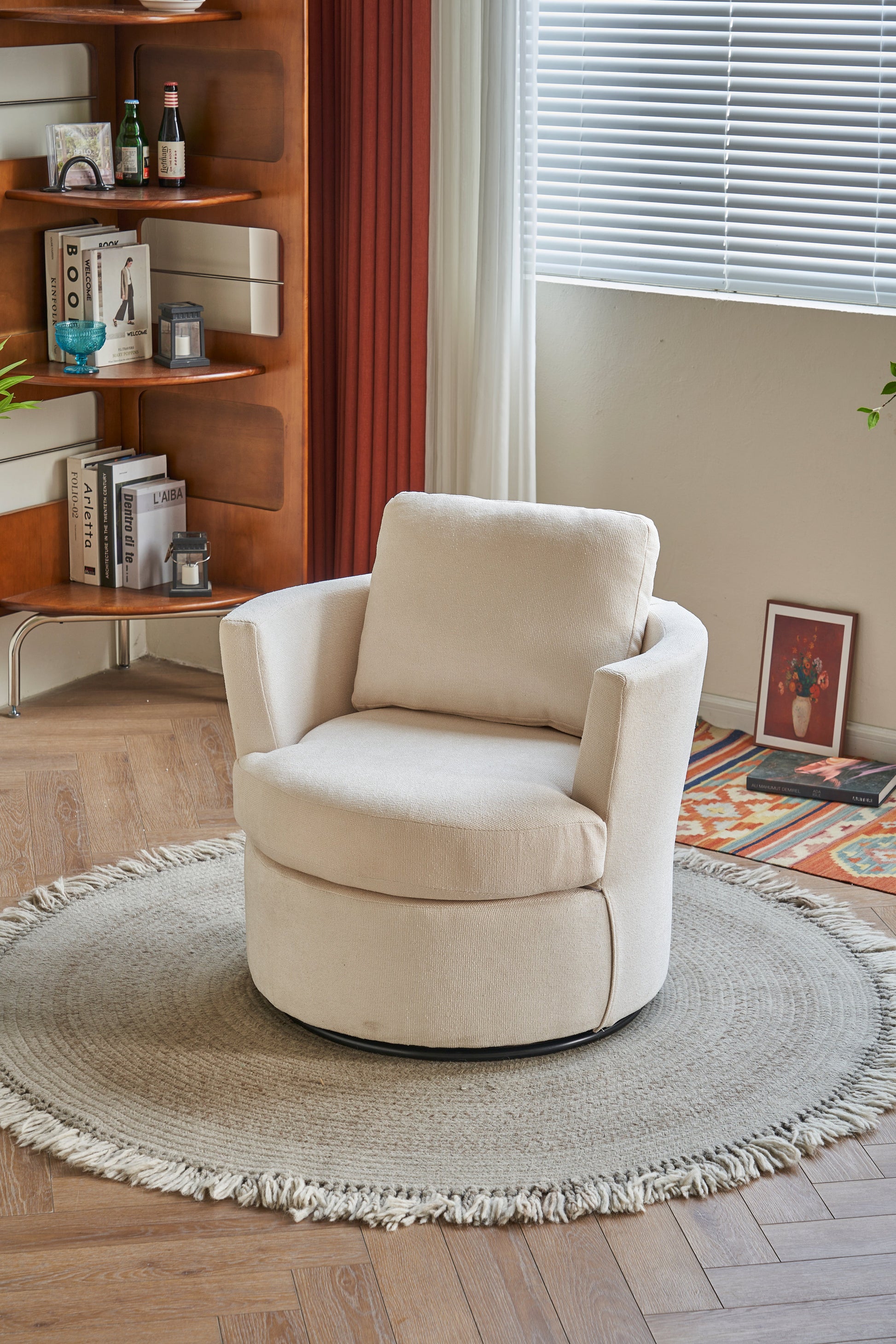 Rotating bucket chair living room comfortable circular sofa chair 360 degree rotating bucket club chair armchair (beige) - Korvel