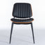 2-piece retro linen chair set with curved wooden backrest, cushioned seat, adjustable metal legs, (Black PU) - Korvel