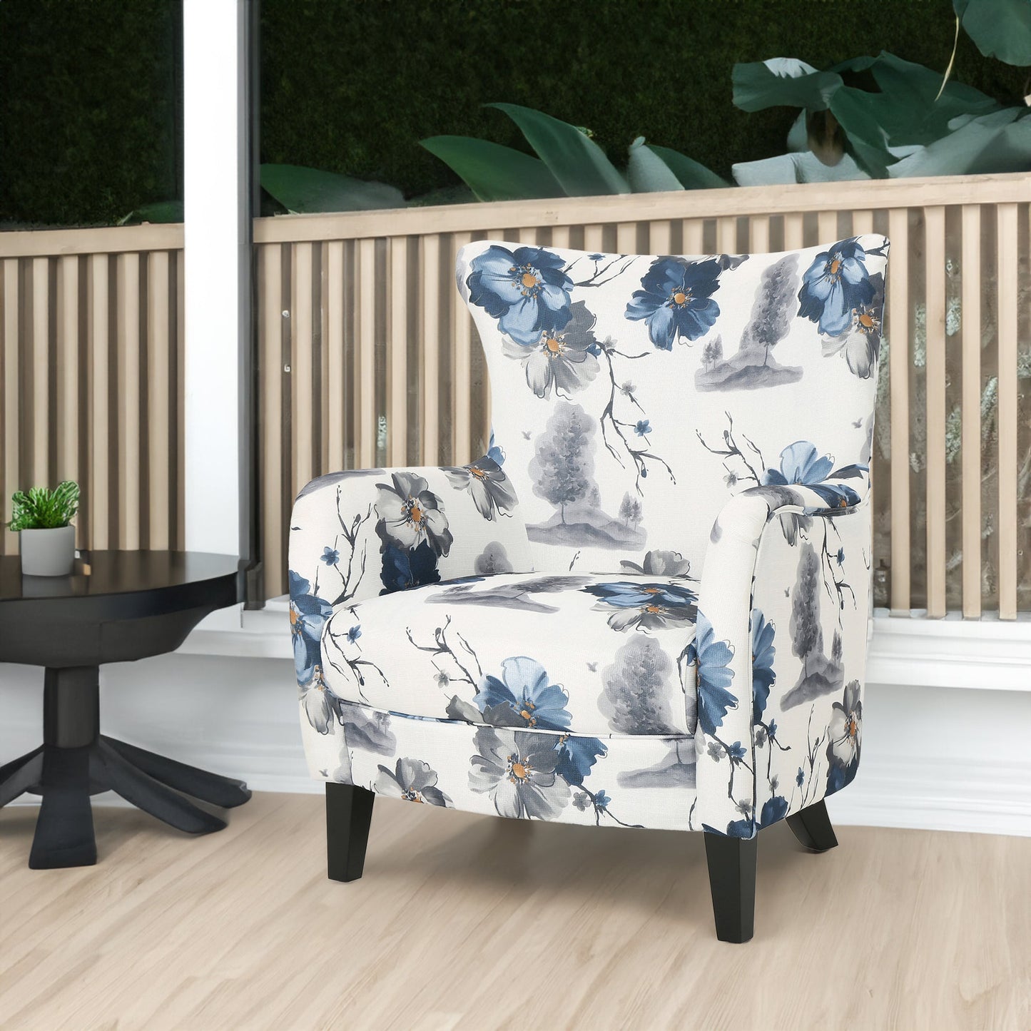 Fauteuil Club Rembourré en Tissu Imprimé Moderne Rétro