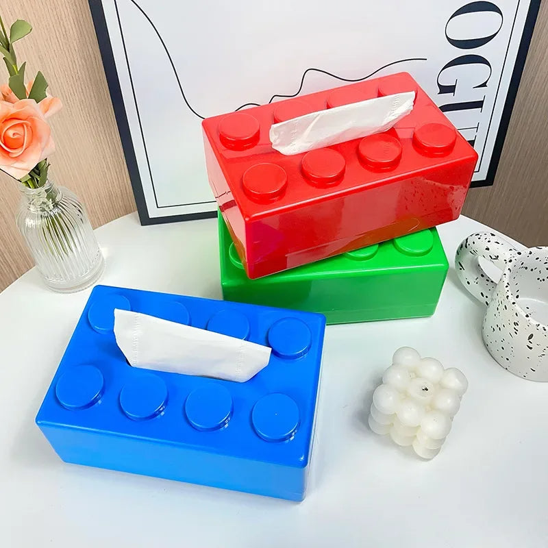 ABS Building Block Shaped Tissue Box Wall-mounted Creative Face Towel Box Organizer Perforation-free Removable - Korvel