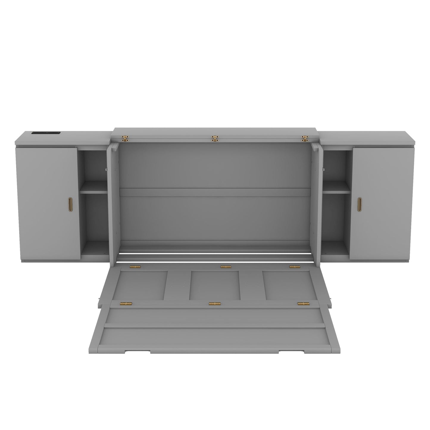 Full Size Murphy Bed with Shelves and USB Ports - Gray