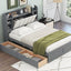Wood Queen Size Platform Bed with Storage Headboard  Shelves and 2 Drawers  Gray - Korvel