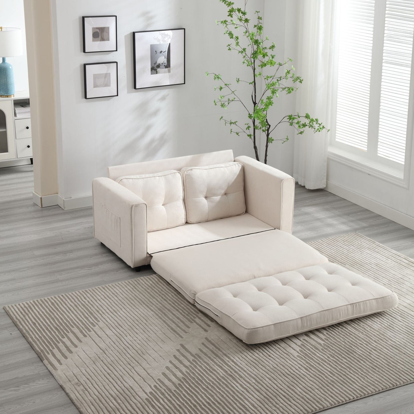 Canapé-lit futon convertible 3 plis - Gris foncé, Gris clair et Beige