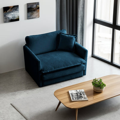 Comfy Deep Single Seat Sofa Armchair in Blue Chenille