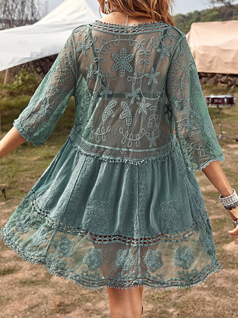 Sexy lace loose beach vacation hooded skirt bikini jacket swimsuit women - Korvel