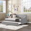 Twin Size Upholstered Daybed with Trundle Sturdy Wood Bedframe w/ Bedframe Tufted Button & Copper Nail on Arms Design - Korvel