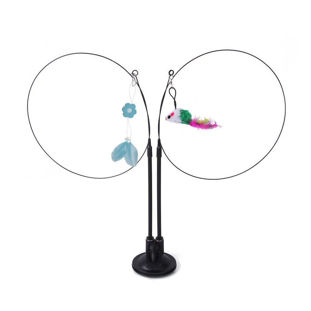 Suction cup cat toy stick that can be attached and held with steel wire multi head interchangeable cat toy and pet supplies - Korvel
