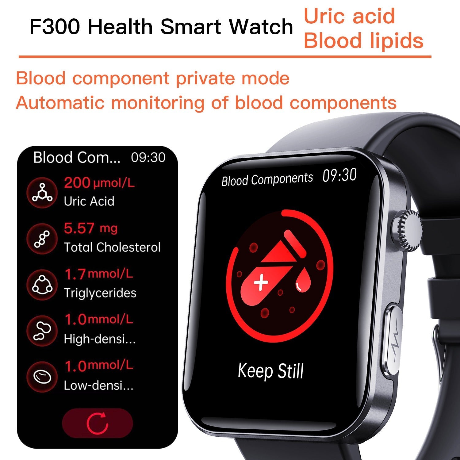 F300 smartwatch ECG electrocardiogram monitoring SOS fall alarm blood glucose and blood pressure watch HRV report - Korvel