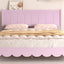 Queen Size Wood Platform Bed Frame, Retro Style Bed with Rectangular Headboard,No Need Box Spring,Pink - Korvel