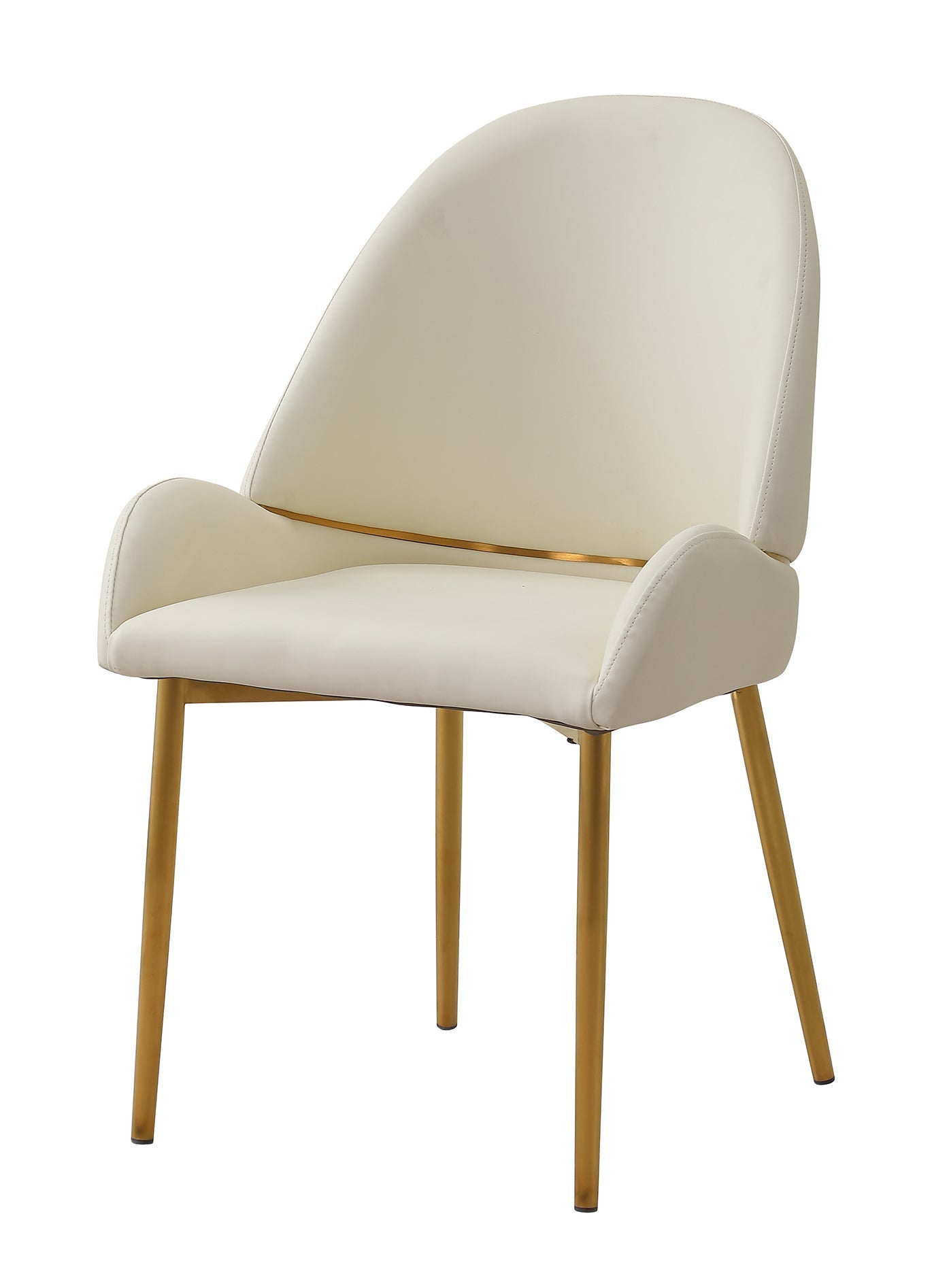Dining Chair with PU Leather Beige color metal legs (Set of 2)（Foam + Beige + Meta） - Korvel