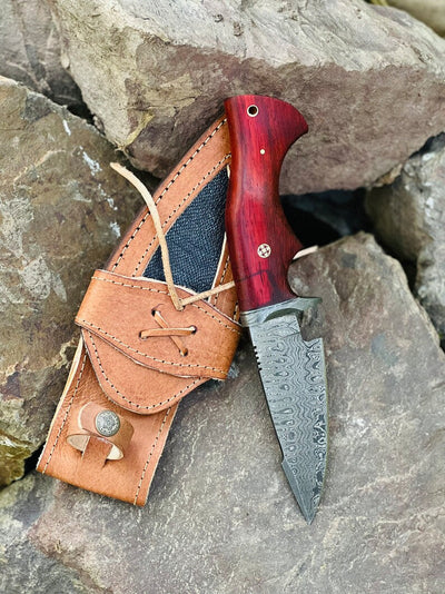 Precision Hunting Skinning Knife – 10" Damascus Steel Blade with Elegant Pakkawood Handle & Leather Sheath - Korvel