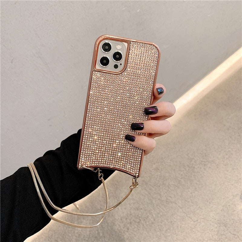Crossbody Lanyard Glitter Diamonds Shoulder Phone Case For Iphone 13 13Pro 12 11 Pro XS Max X XR 7 8 Plus Luxury Shining Cover - Korvel