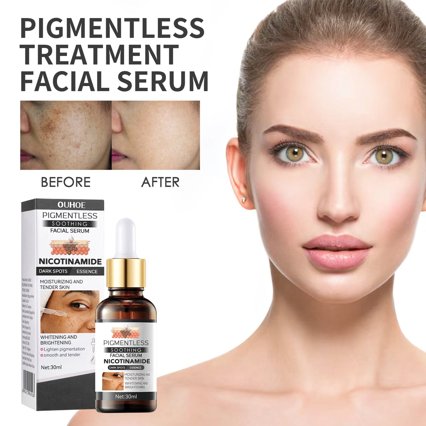 Face Brightening Serum, Lighten Dark Spots Moisturizing And Repairing Fine Lines Brightening Serum - Korvel