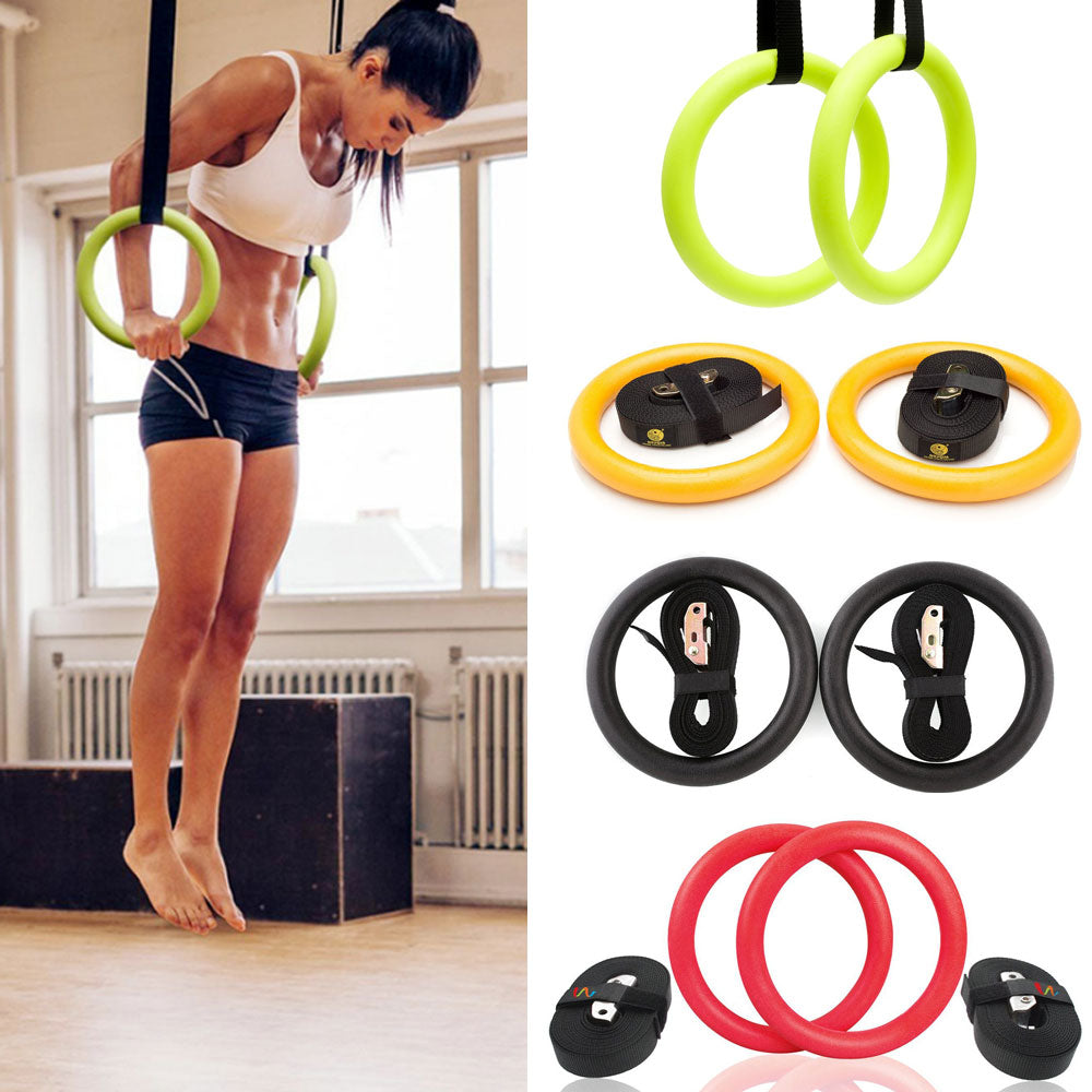 2Pcs High Quality Heavy Duty ABS Plastic 28mm Exercise Fitness Gymnastic Rings With Foam Handle Gym Exercise Crossfit Pull Ups A - Korvel