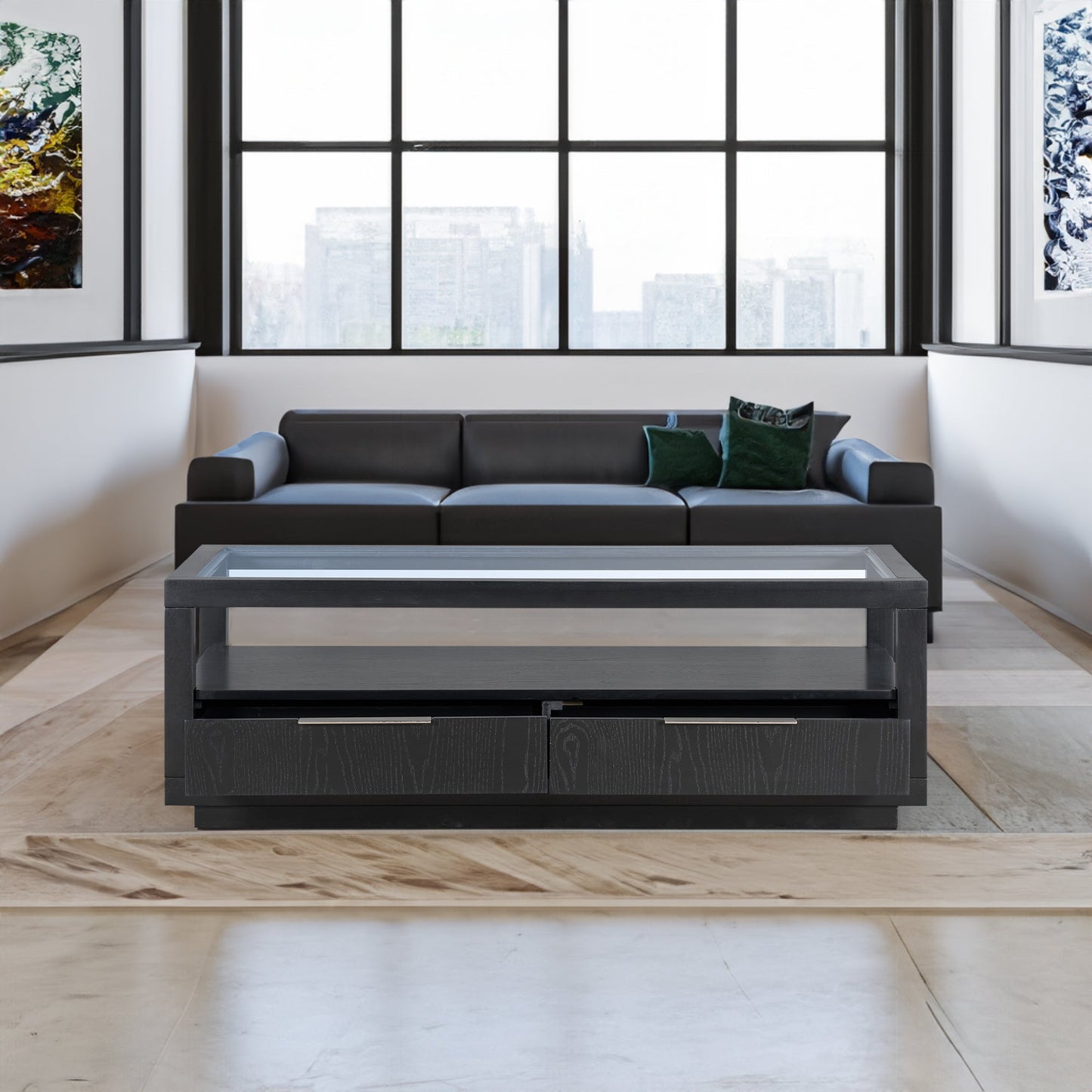 Table basse en bois moderne U-Can avec 2 tiroirs