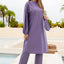 Cap, Drawstring Mock Neck Long Sleeve Top and Pants Swim Set - Korvel