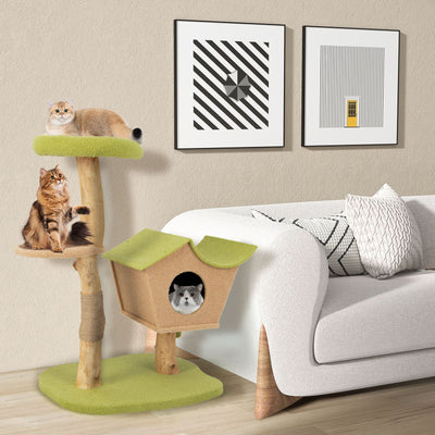 Árbol para Gatos de Madera de 43 Pulgadas con Perchero Superior Acolchado - Verde