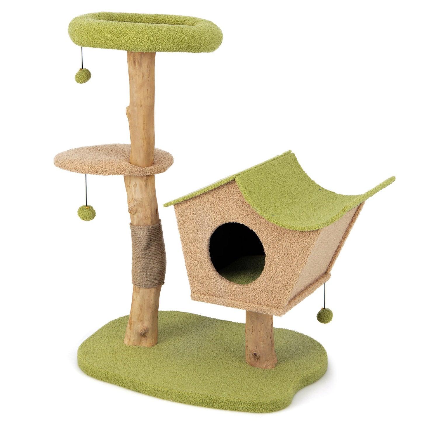 Arbre à chat en bois de 43 pouces avec perchoir rembourré - Vert