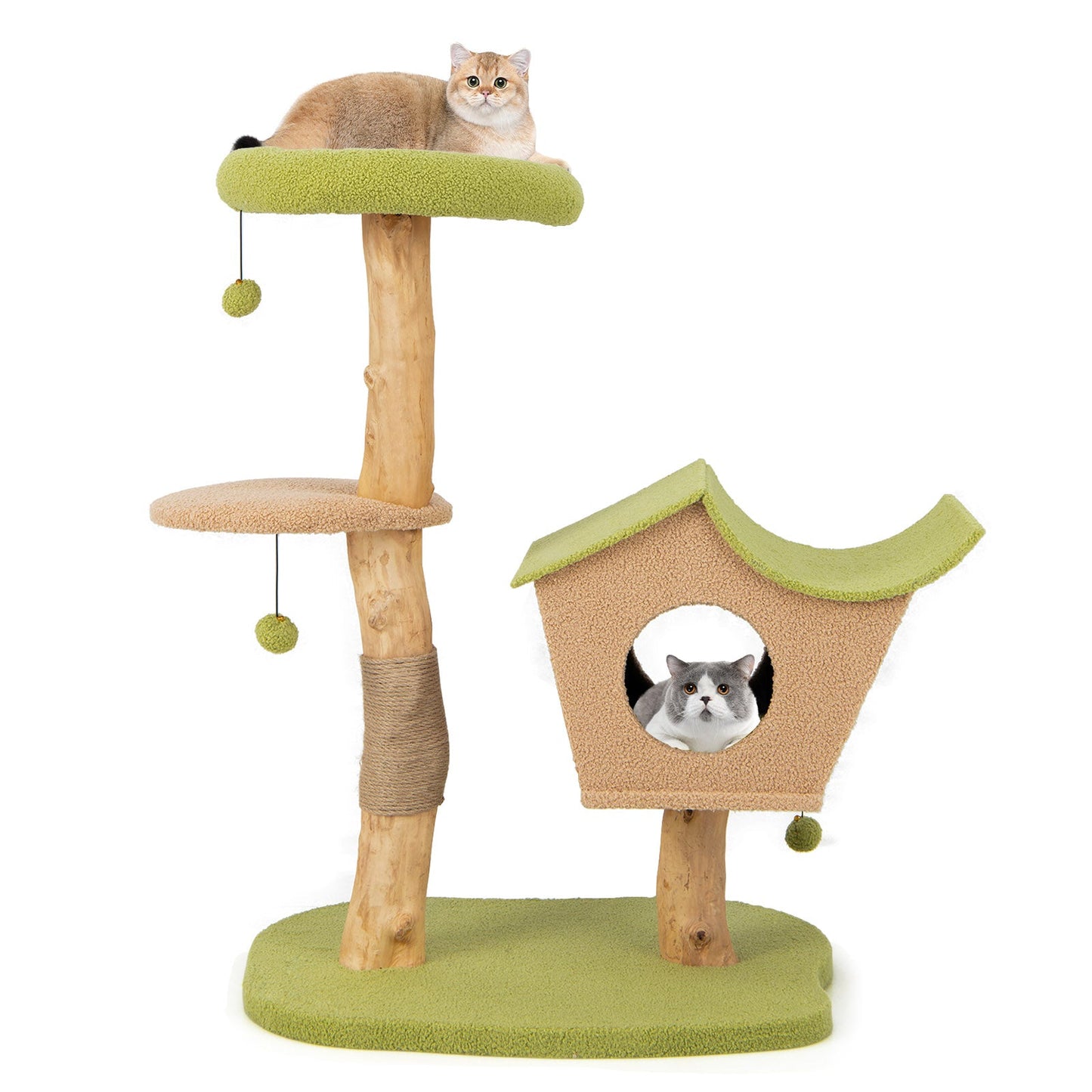 Arbre à chat en bois de 43 pouces avec perchoir rembourré - Vert
