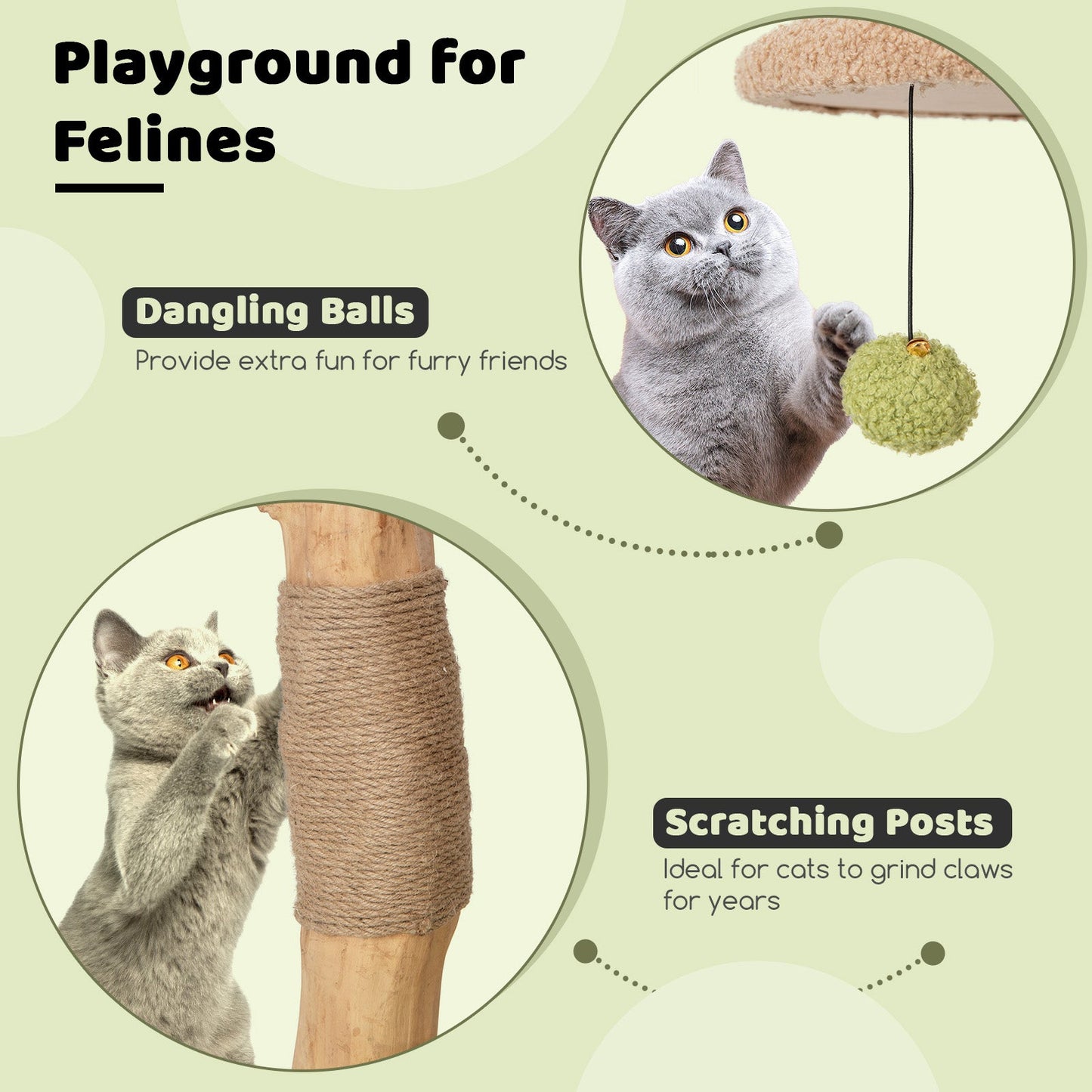 Arbre à chat en bois de 43 pouces avec perchoir rembourré - Vert