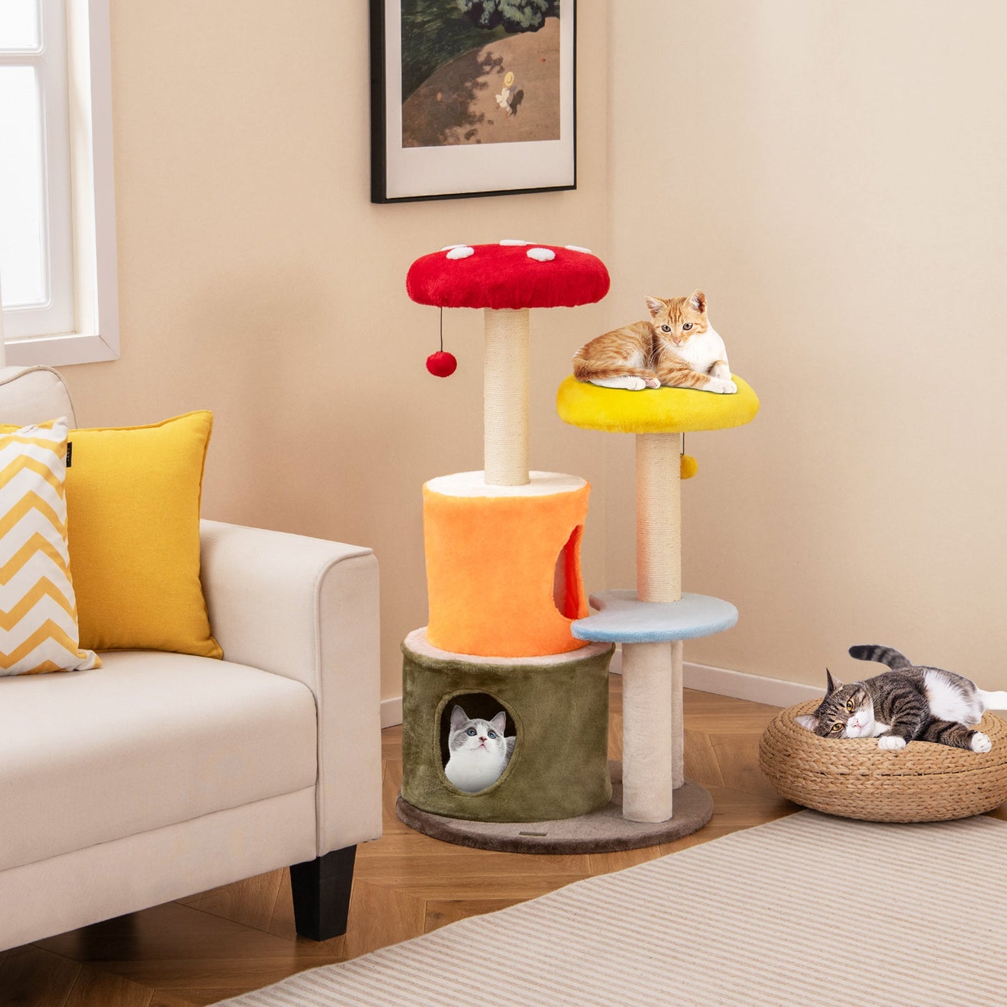 43-Inch Multicolor Cat Tree with 2 Condos and Padded Platforms