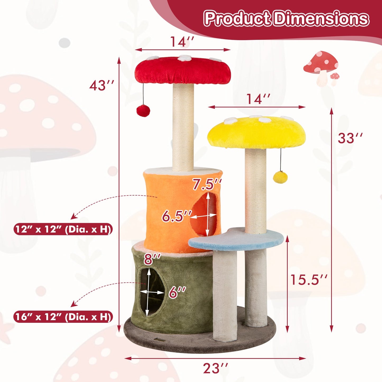 43-Inch Multicolor Cat Tree with 2 Condos and Padded Platforms
