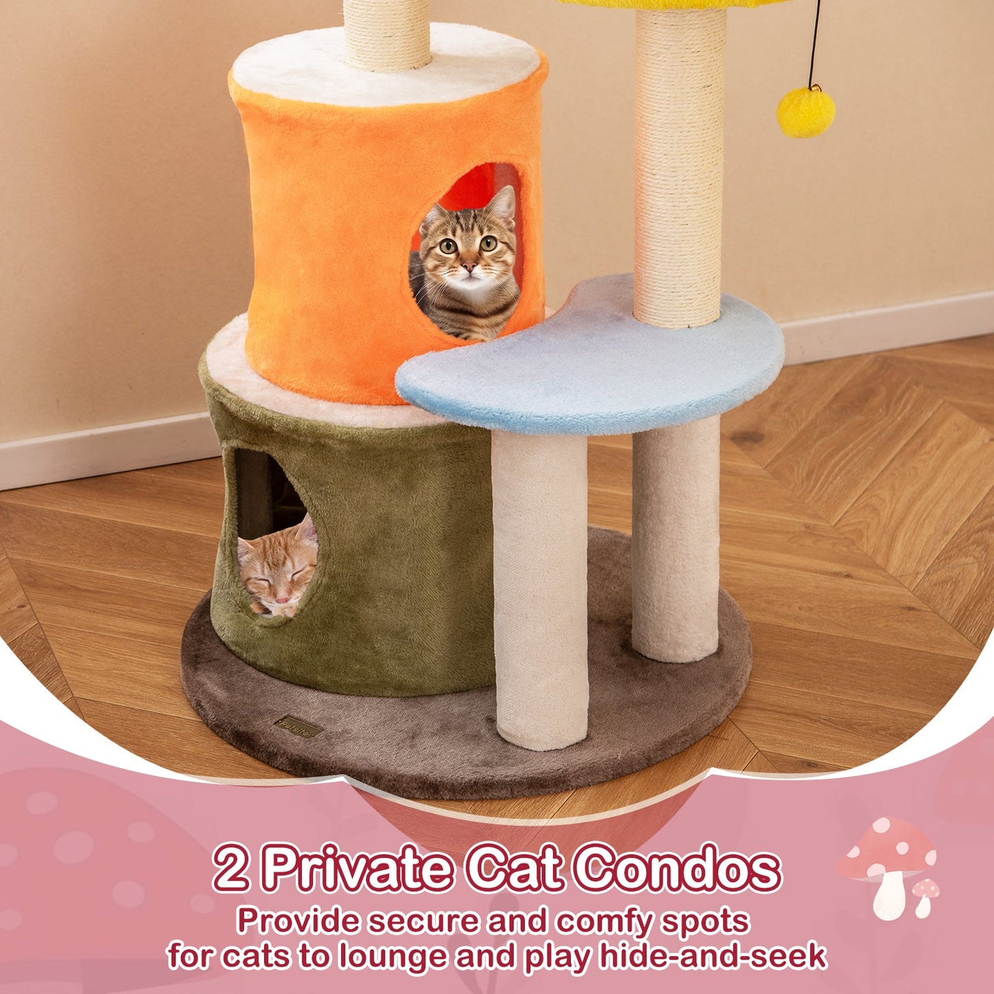 43-Inch Multicolor Cat Tree with 2 Condos and Padded Platforms