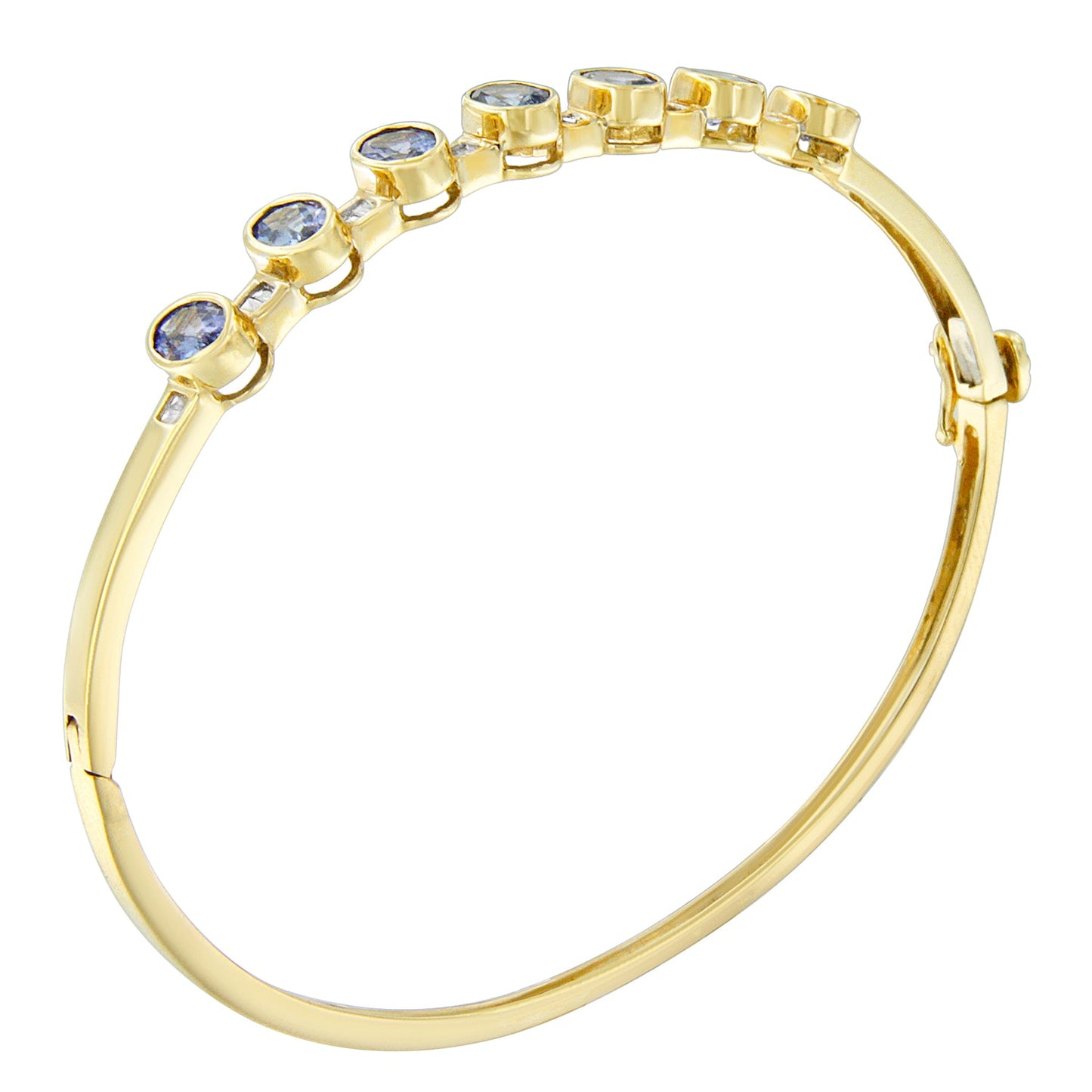Pulsera de Bangle de Tanzanita y Diamante en Oro Amarillo de 14K